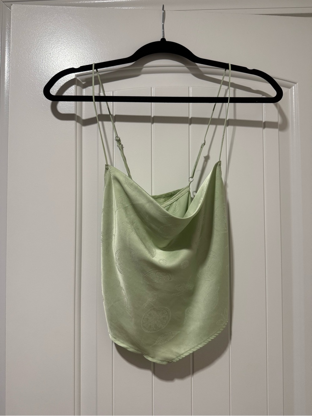 Light Green Satin Cowl Neck Spaghetti Strap, handkerchief style top